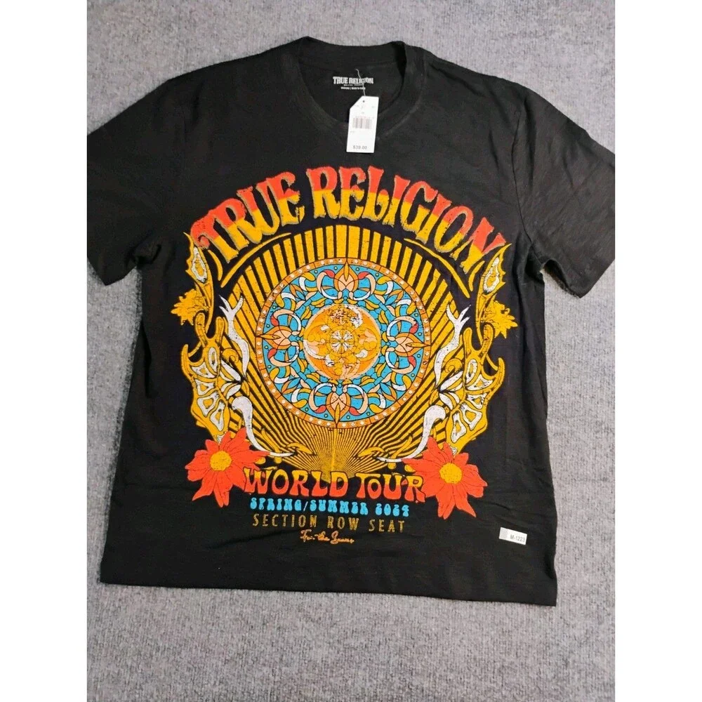 True Religion World Tour 2023 T Shirt Mens Medium Black Graphic Concert Tee